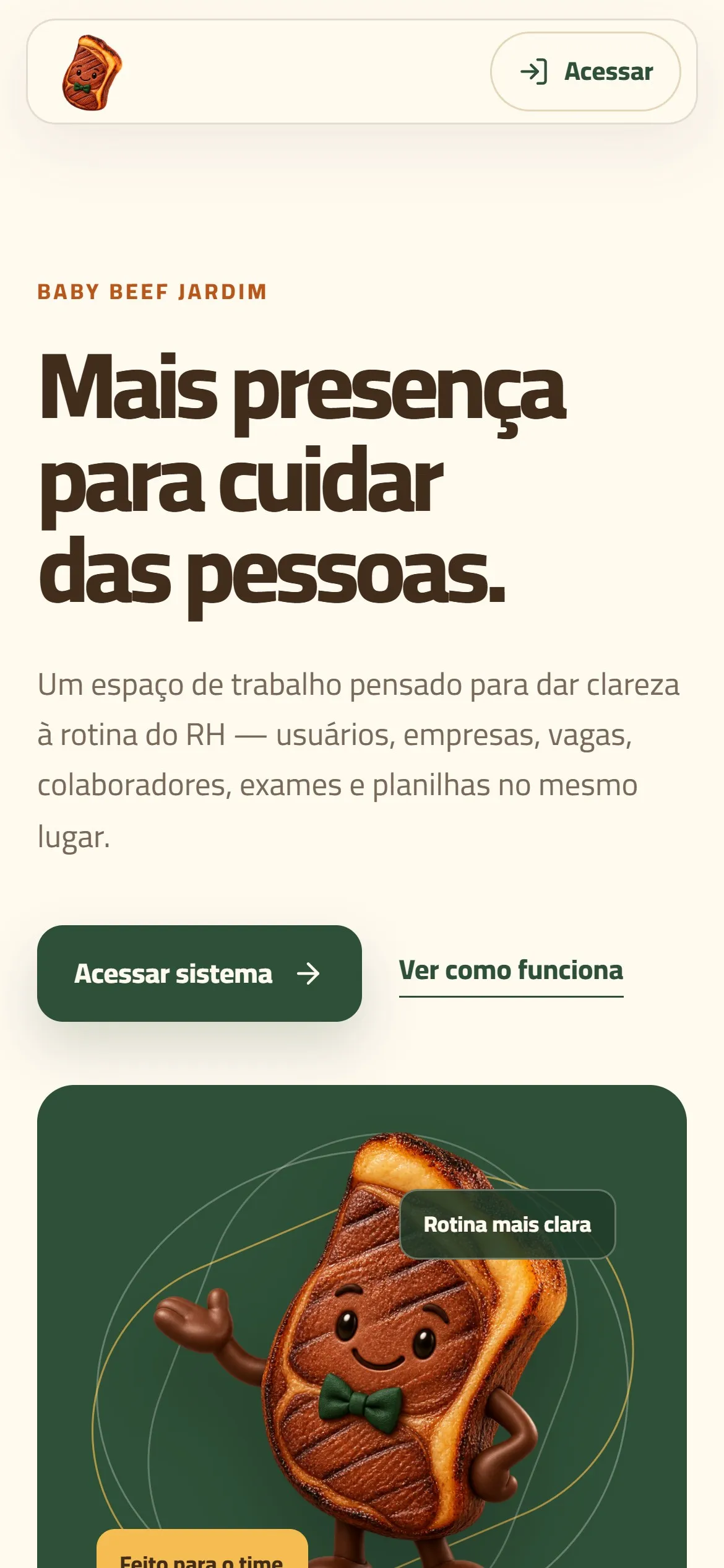 Entrada do sistema no celular