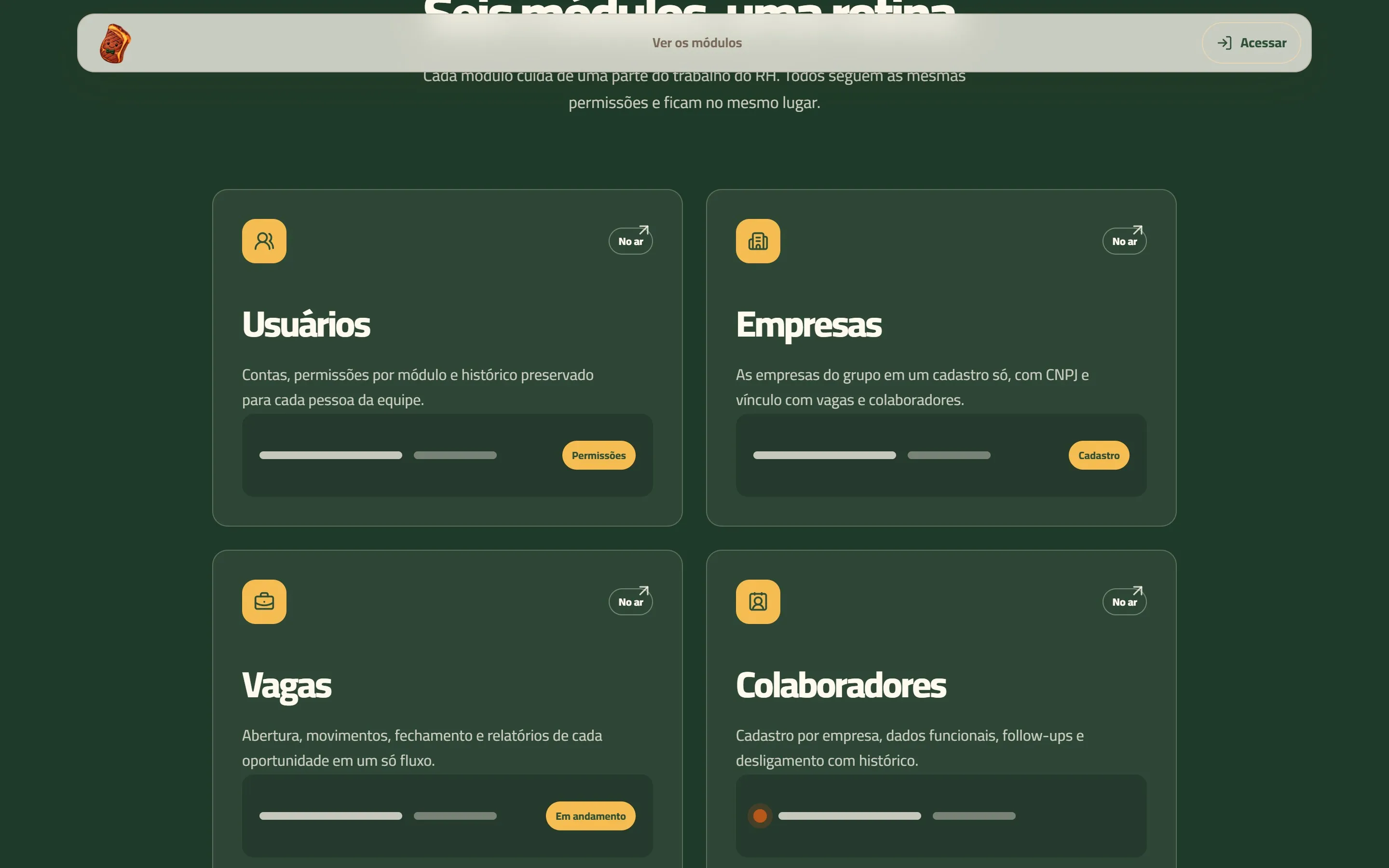 Os seis módulos